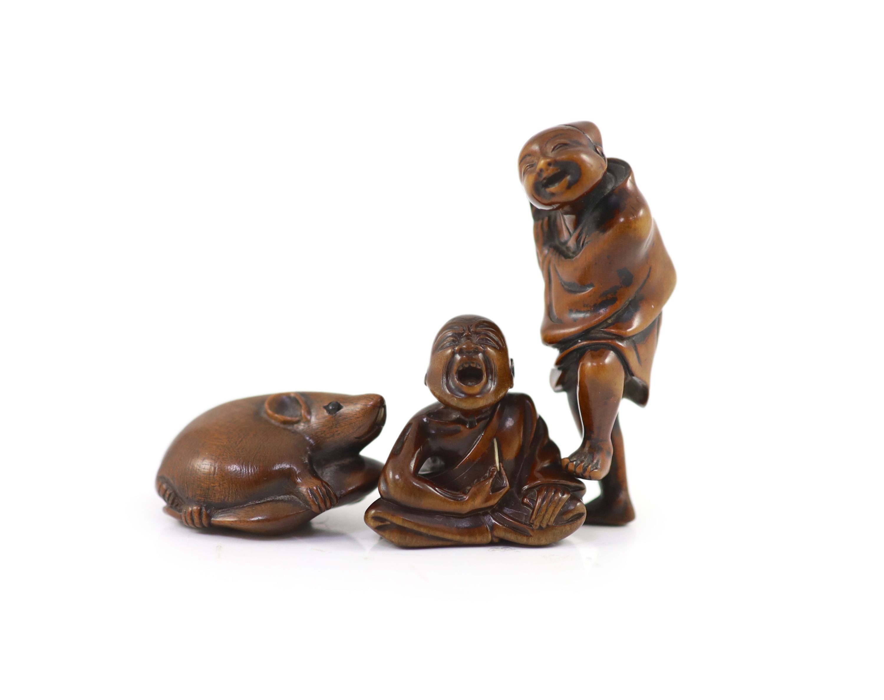 Three Japanese boxwood netsuke, 19th century, 3.5–6.5 cm